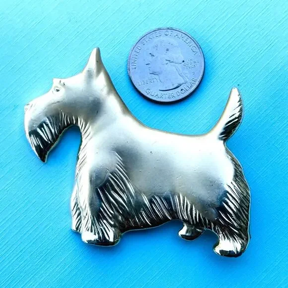 Vintage Gold Tone Matte Large Scottie Dog 70's Brooch Pin - Picture 4 of 5